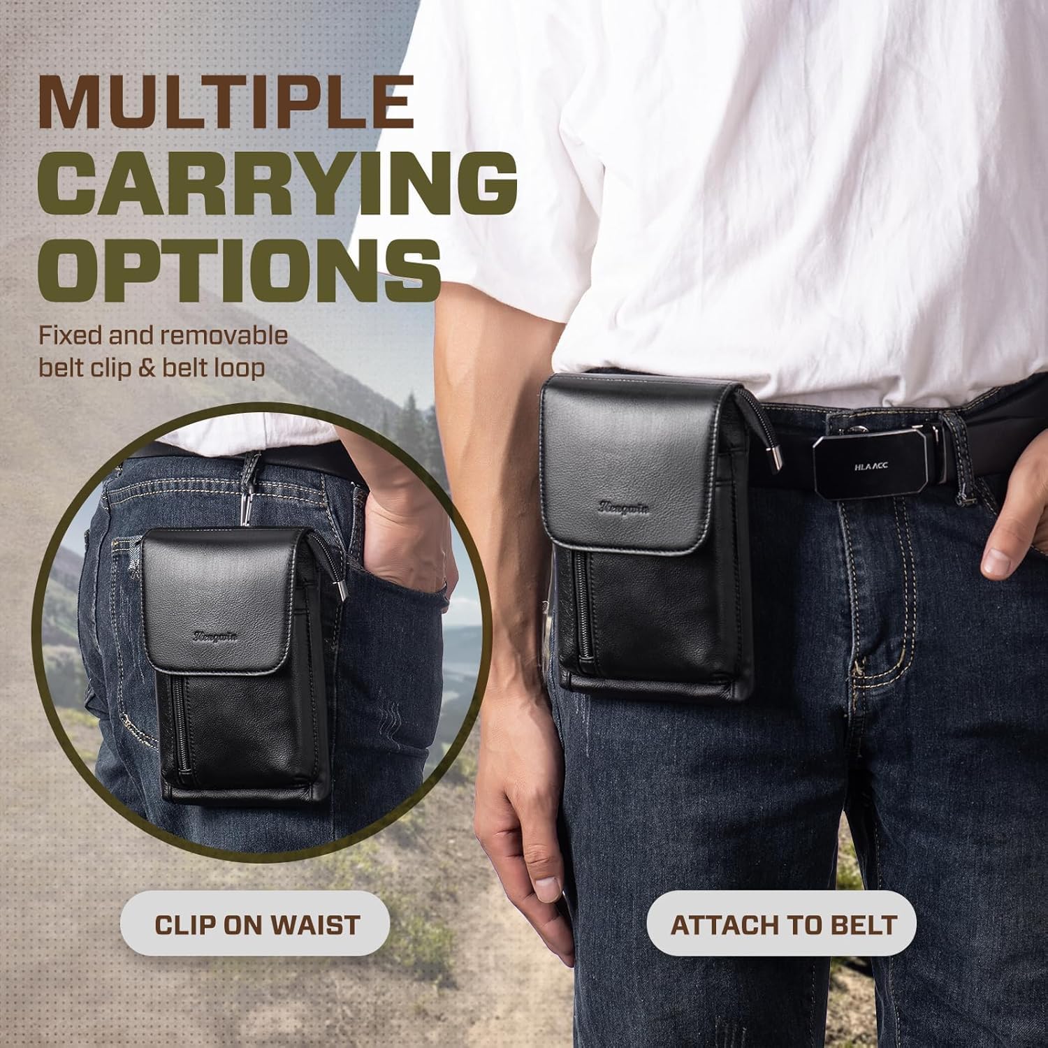 Hengwin Genuine Leather Small Crossbody Bag for Men Women, Cellphone Belt Pouch Bag, Travel Passport Wallet, Shoulder Holster (Black)