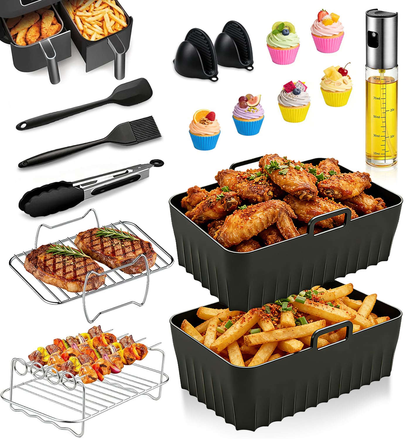16-Teiliges Heißluftfritteuse Zubehör, Airfryer Zubehör für Ninja Foodi Max Dual Zone AF400EU, AF400EUCP, SL400EU, SL400EUCP 7.6L-9.5L