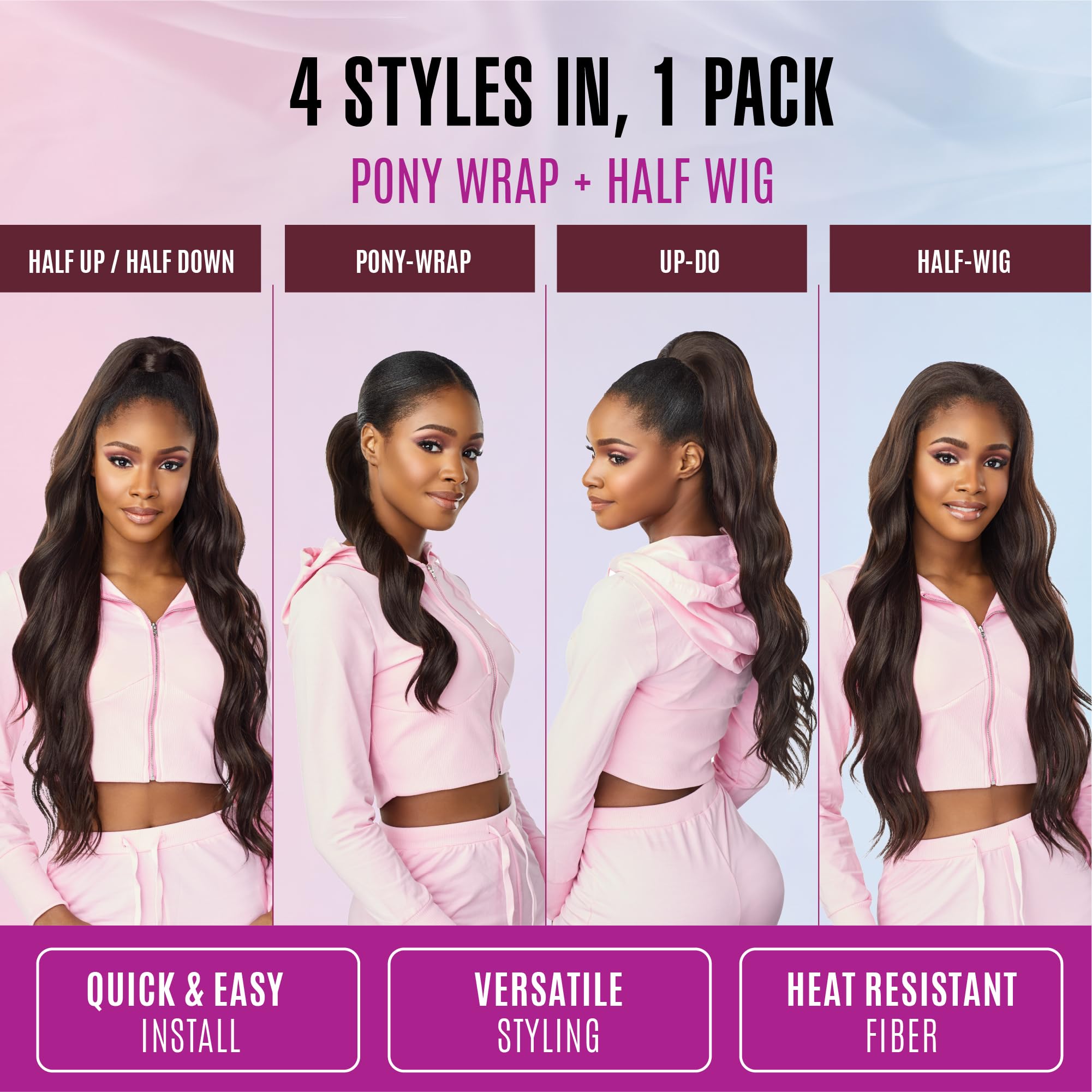 Sensationnel Instant Up and Down Half Wig and Ponytail Wrap 4-in-1