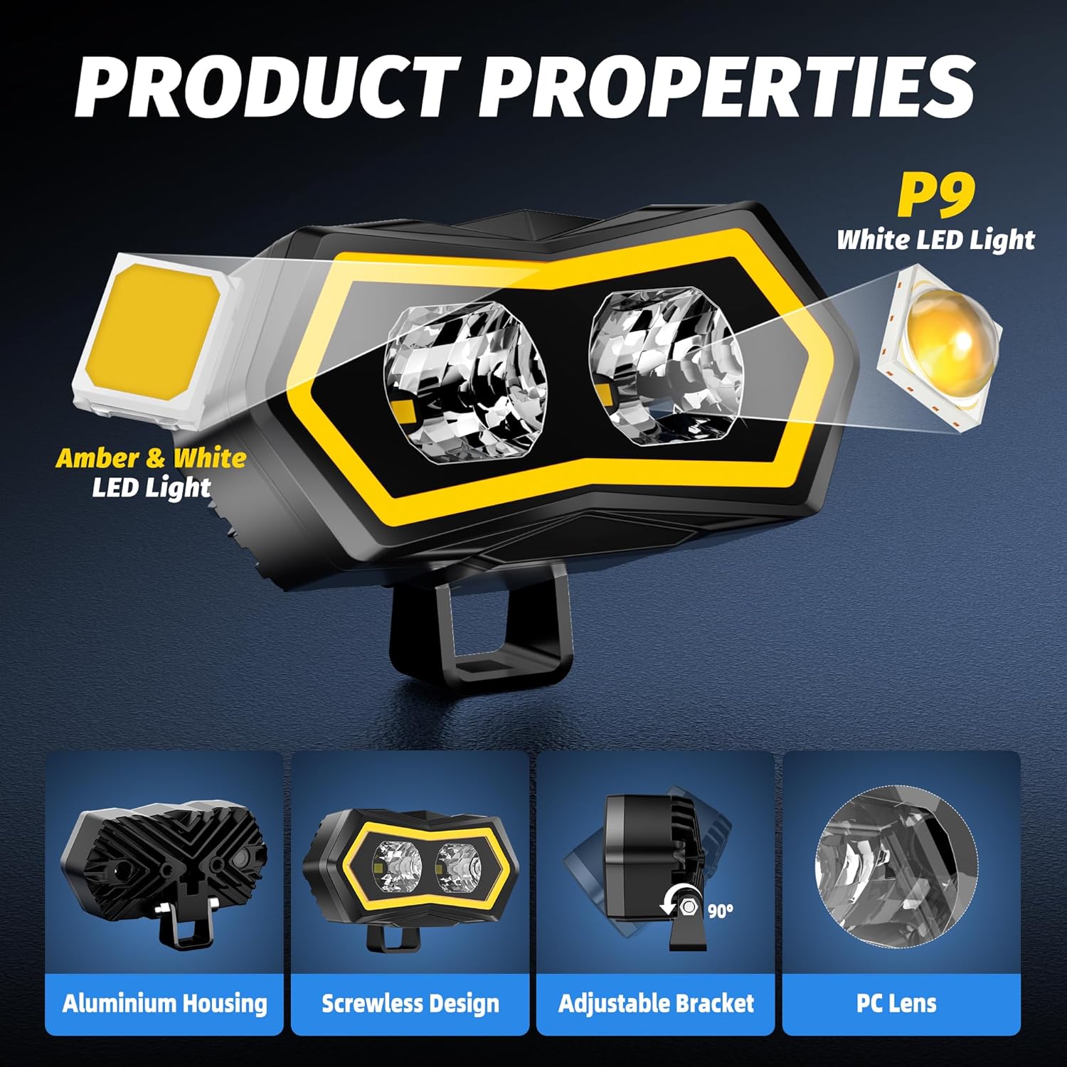 LED Pod Light 4 Inch 88W White Flood Beams Driving Fog Lamp with Amber White DRL Auxiliary Ditch Lights for Pickup Off Road Truck Motorcycle ATV UTV Boat Tractor Forklift IP68 Waterproof