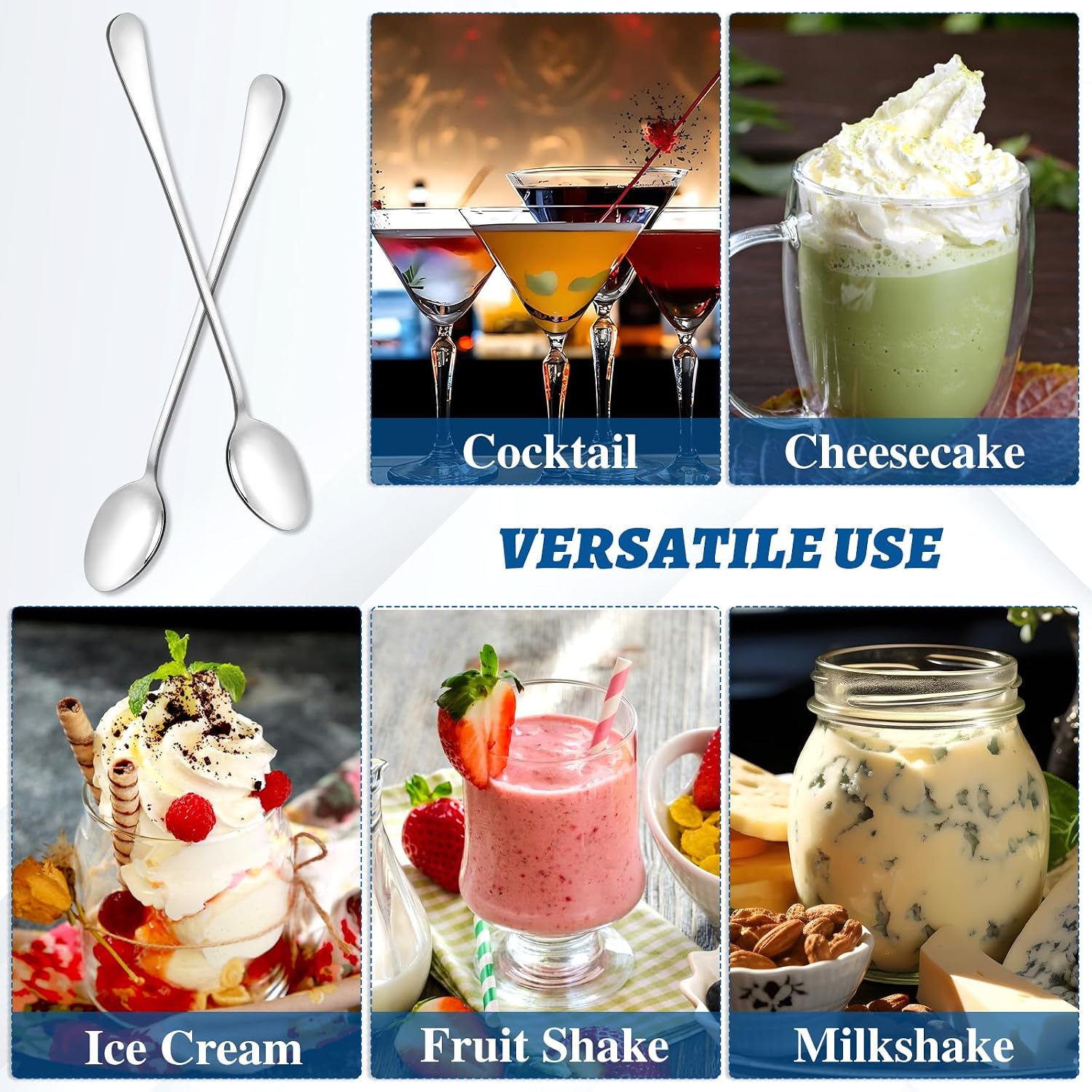 2 PCS Long Teaspoons for Stirring Ice Tea Spoons Stainless Steel Ice Cream Spoons Drink Mixing Spoon Long Silver Coffee Cocktail Mixing Spoon for Dessert Shakes