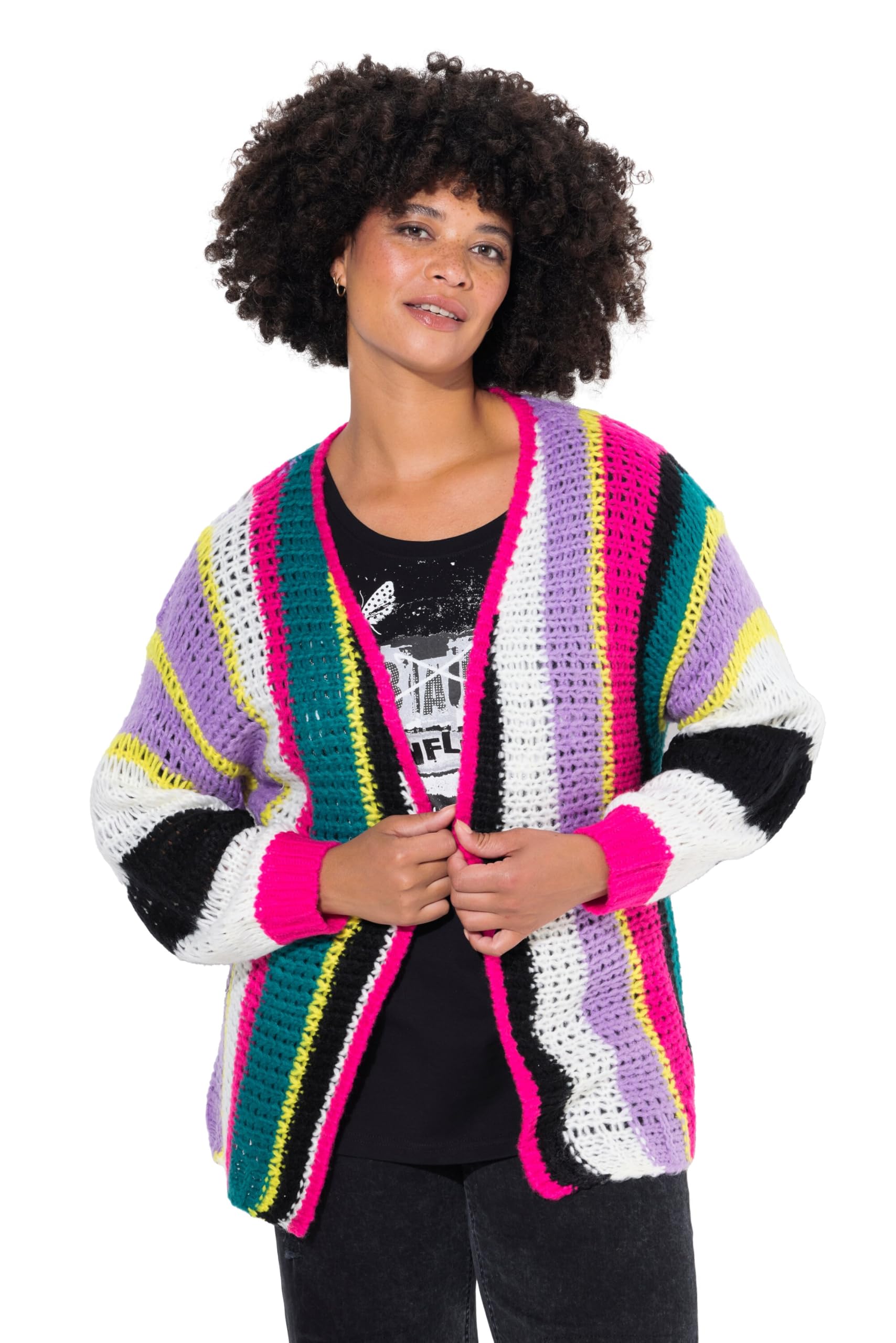 Angel of Style Damen große Größen Übergrößen Plus Size Strickjacke, Straight Fit, bunten Streifen, Ballonärmel 835294