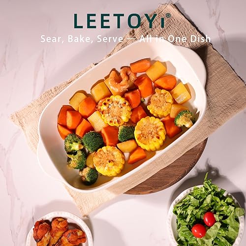 Miniatura 2 de LEETOYI Plato de cerámica para hornear de 2.8 cuartos de galón, 9 x 13 pulgadas, cacerola (blanco, juego de 1)
