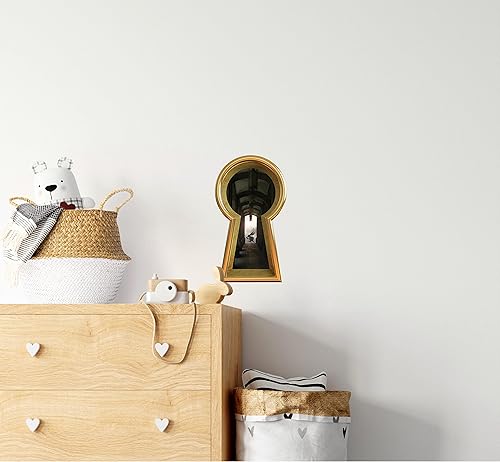 Miniatura 4 de Calcomanía de pared con diseño de ojo de cerradura dorada, conejo blanco, corriendo tarde, país de las maravillas, mundo de fantasía encantado,