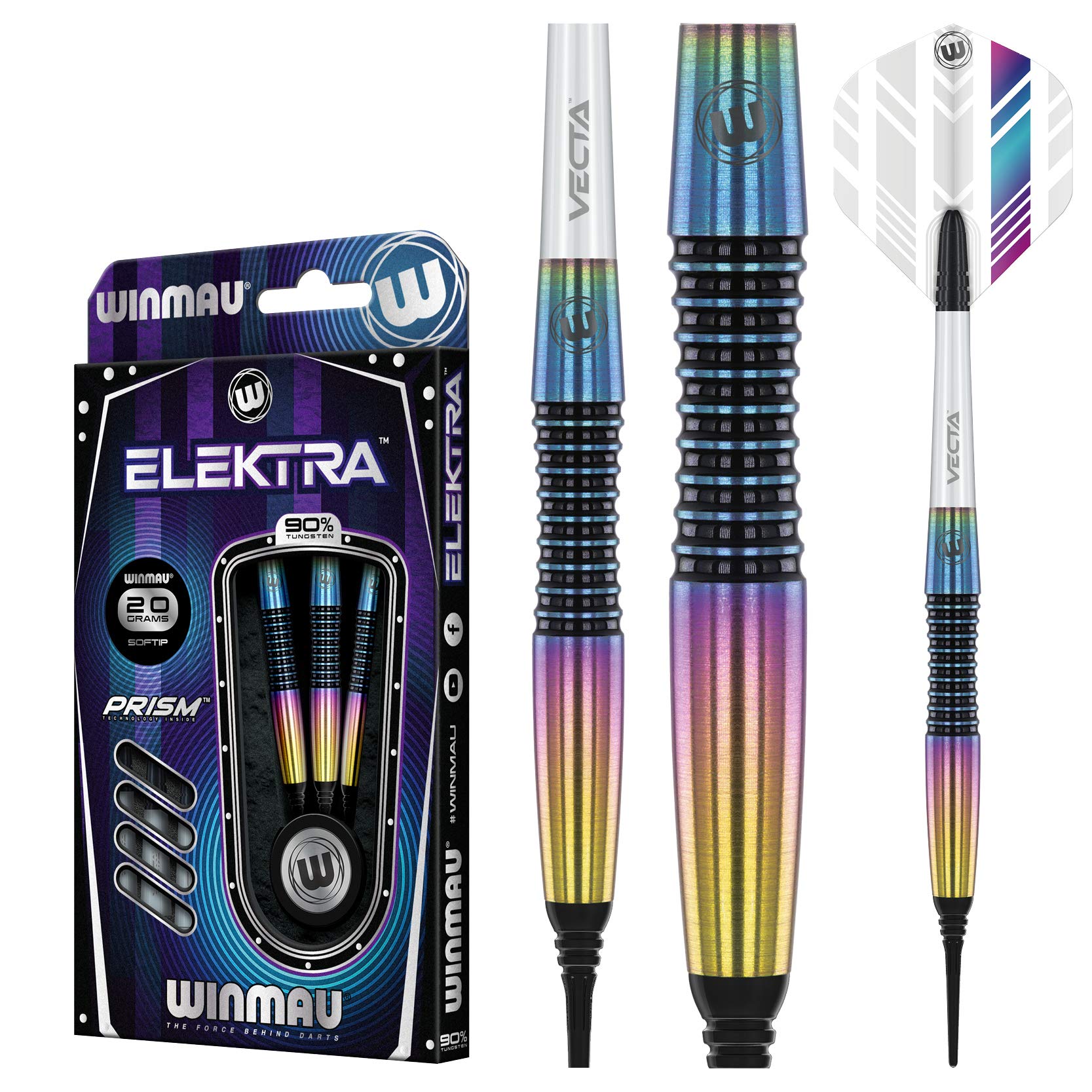 WINMAU Elektra 18 Gramo Dardos de tungsteno Softip con Prism vuelos y Vecta Ejes (Tallos de dardo)