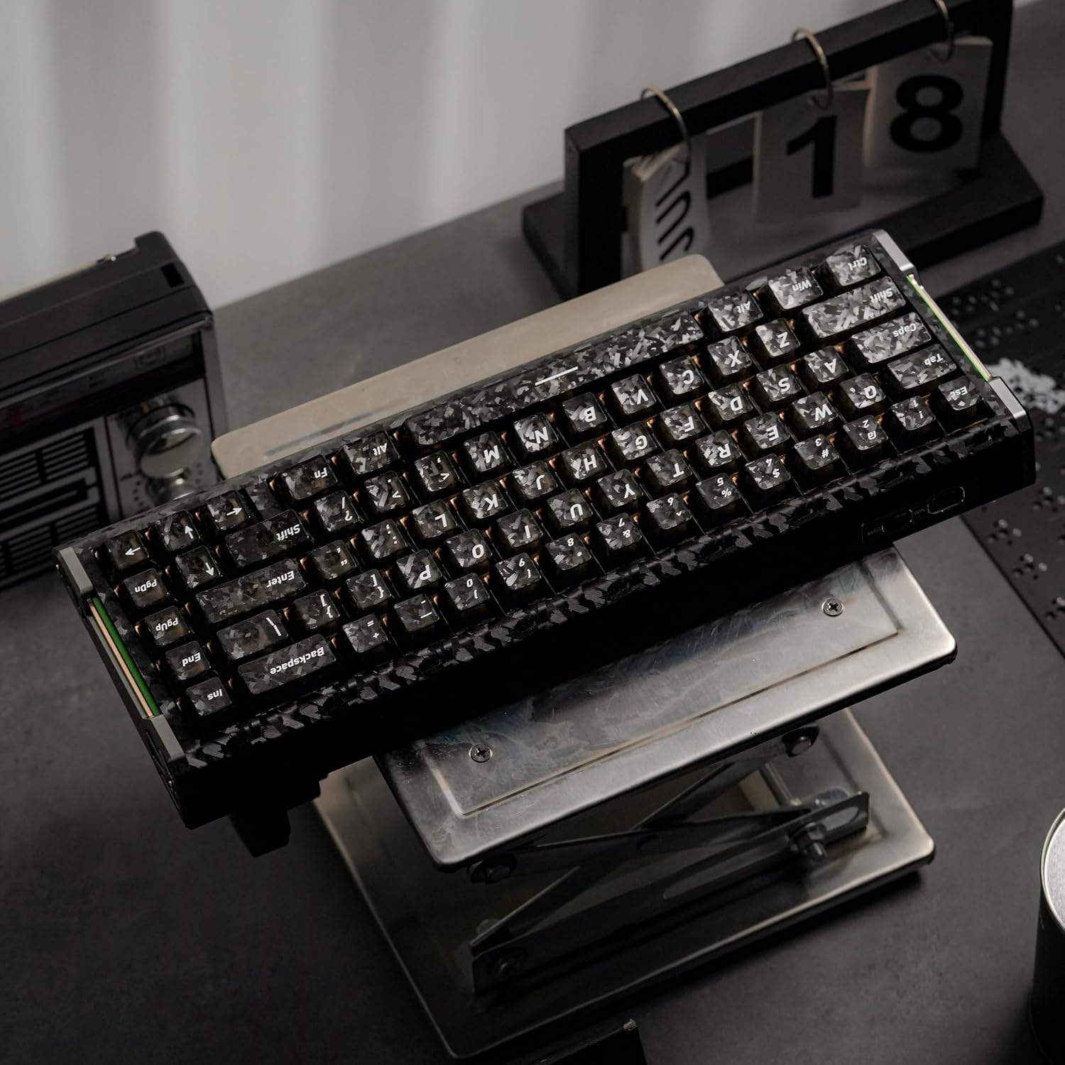 Black Carbon Fiber Top Print Keycaps, 132 Keys Cherry Profile Ergonomic Translucent PC Keycap Set, Silk Screen Printed Legends, Universal Fit for Most Mechanical Gaming Keyboards