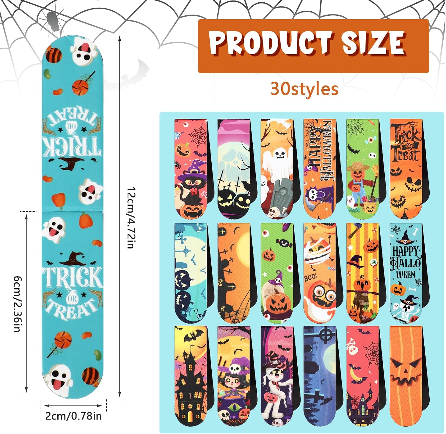 MWOOT 30 Pieces Hallowee n Magnetic Bookmarks, Magnet Page Markers with Pumpkin Ghost Design, Creative Book Clips for Book Lovers, Students, Party Favors, Gift Bag, Reading Supplies (2x6 CM) image 3