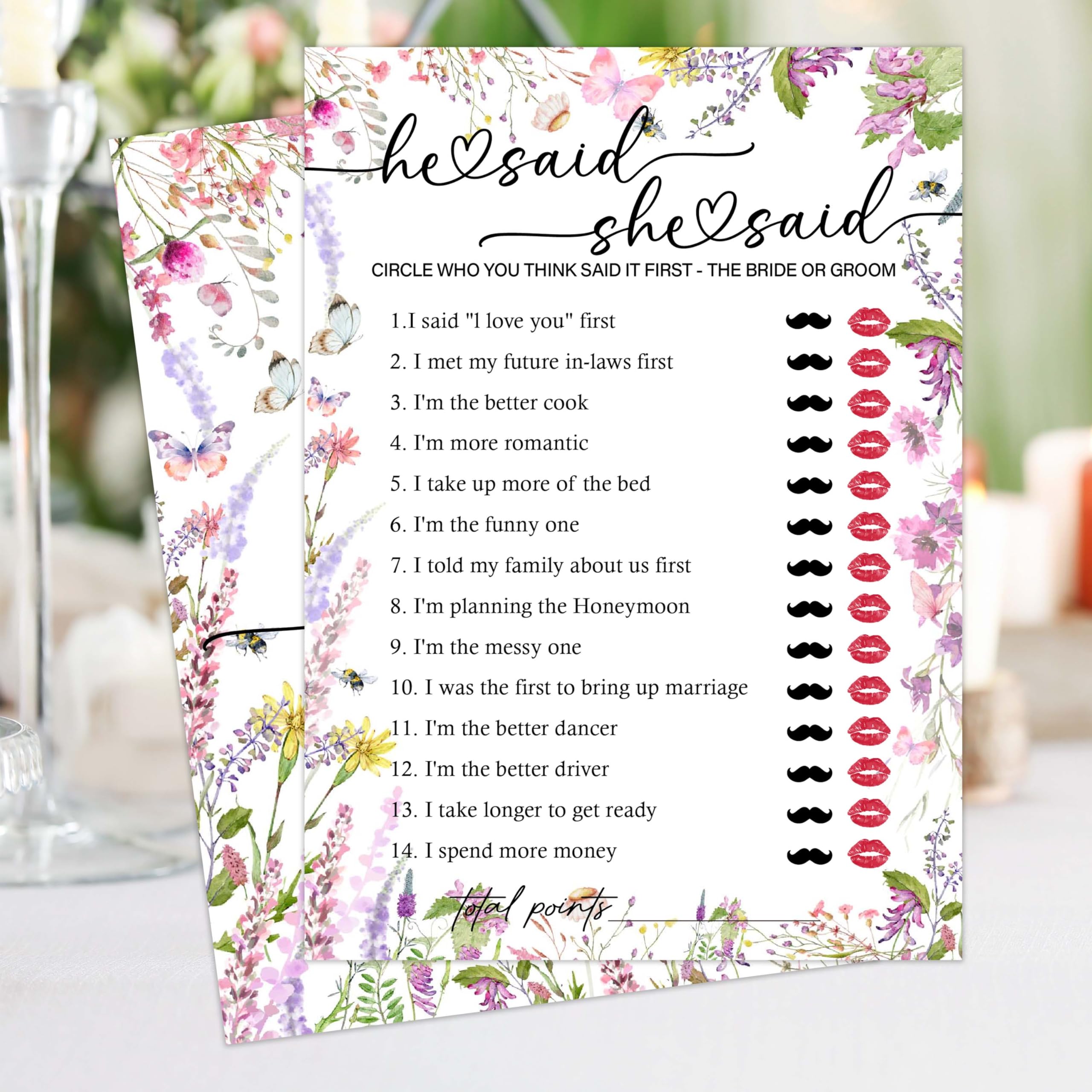 OXRUN Floral Wedding Shower Games, He Said She Said Bridal Shower Game, 25 Elegant Wedding Activity for Bachelorette Engagement Party Supplies Favors