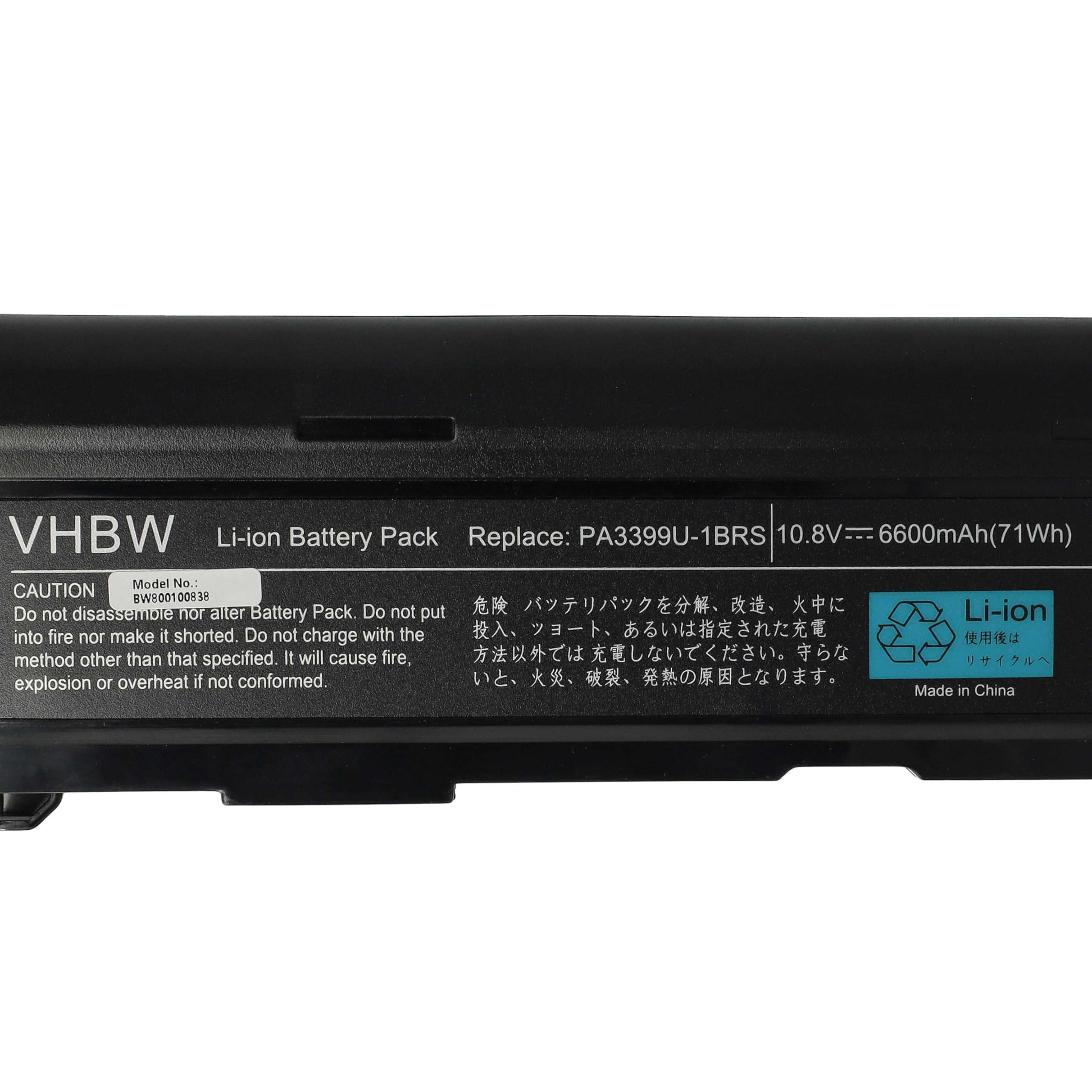Akumulator o dużej pojemności 6600 mAh 10,8 V kompatybilny z TOSHIBA zastępuje PA3399U-1BAS, PA3399U-1BRS, PA399U-2BAS, PA3399U-2BRS, PA3400U-1BRS