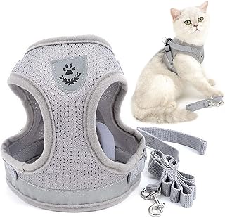 smalllee_lucky_store - de malla suave arnés y correa para gato antiescape anti tirones arneses para perros pequeños,reflectante no se escapen ajustable, chaleco para cachorros,gris,S