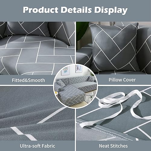 Miniatura 3 de HOTNIU Funda de sofá seccional de 2 piezas, funda elástica suave para sofá en forma de L, funda de sofá modular moderna con estampado para sala de