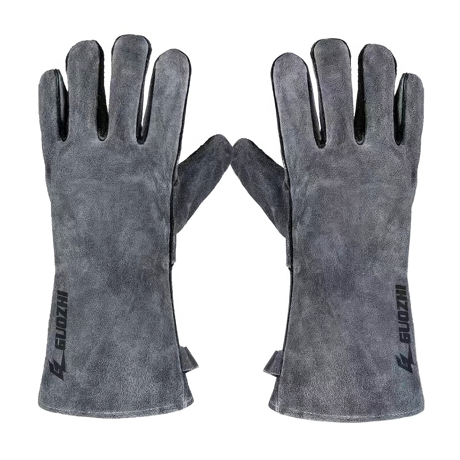 GZ GUOZHI Leather Forge MIG Welding Gloves,Heat Fire Resistant Welders Gloves, Black, also Perfect for Grill/BBQ/Wood Stove/Oven/Fireplace/Cutting