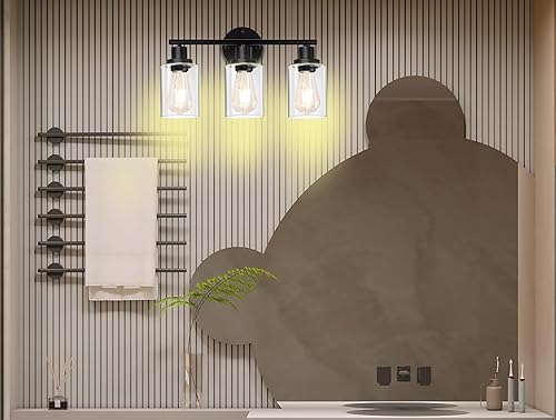 Miniatura 5 de 3 lámparas de baño (bombillas incluidas), luces negras con pantalla de vidrio transparente, modernas luces de pared para espejo, dormitorio, sala de
