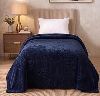 BSB HOME 280 GSM Micromink Blanket, Premium Soft Warm Cozy Winter Blanket, Plush Double Bed Blanket, Ultra Soft Comfortable Bedding, Embossed Floral Design, 40 x 80 Inches (103 x 205 cm) - Deep Teal