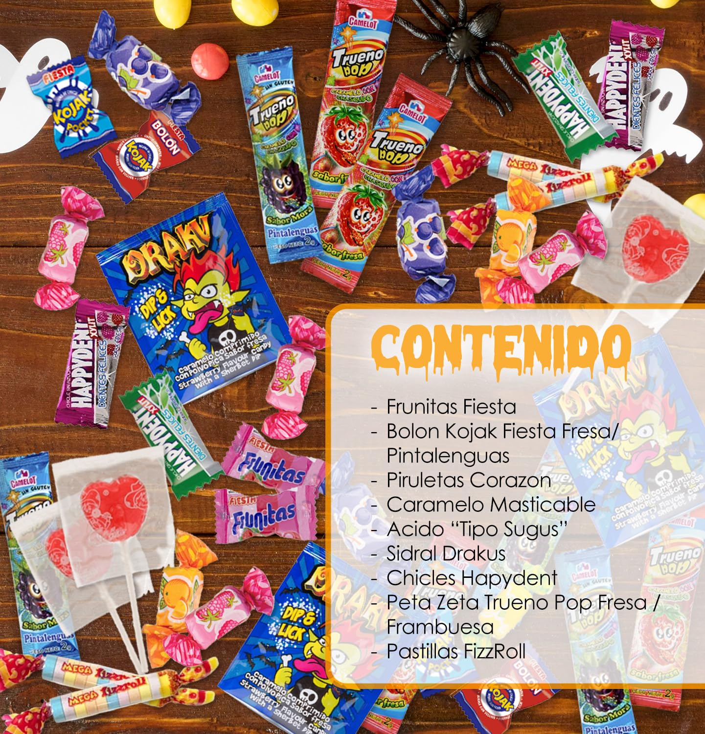 Caja Regalo Original Chuches y Caramelos Surtidos 1,2kg - Pack Golosinas Variadas con Frunitas, Kojak, Piruletas, Peta Zeta, Chicles y Más - Regalo Dulces