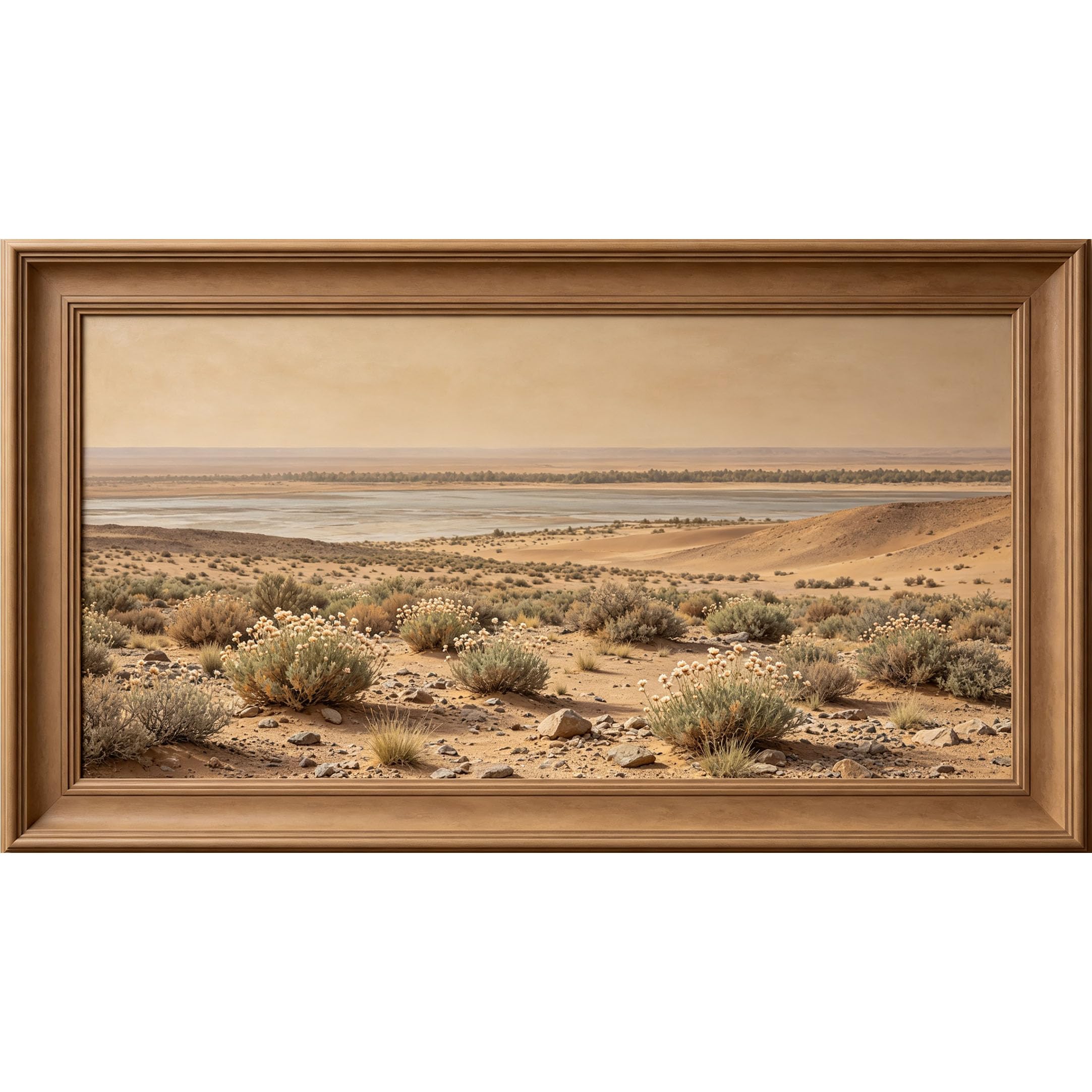 QZLITHOTIC 50x90cm3D Framed Wall Art， Desert Landscape Sand Dune River Horizon Self‑Adhesive Mural， Water‑Activated Peel & Stick Fabric Decor Wall Decal for Bedroom Living Room