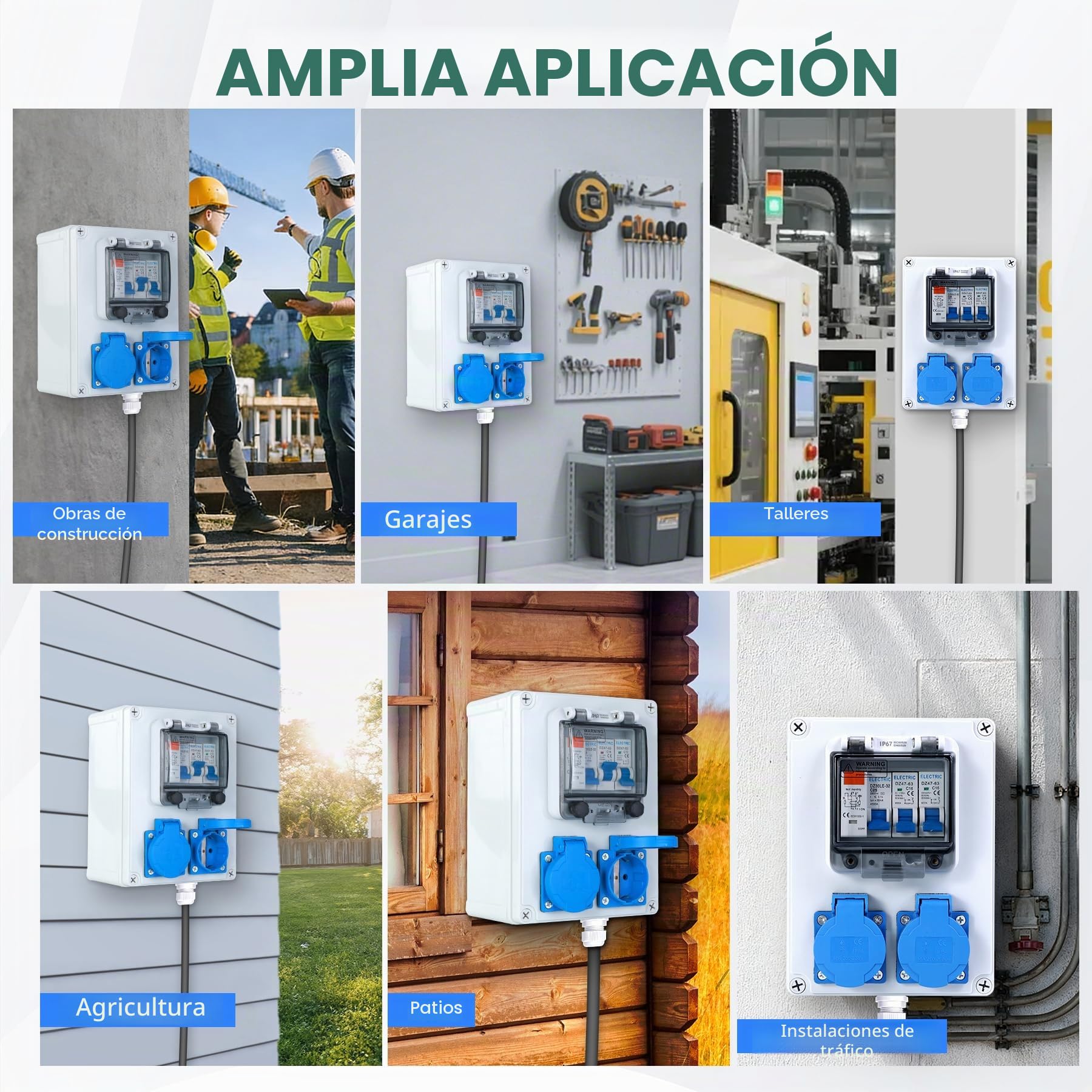 VAYALT Distribuidor de pared precableado, distribuidor de corriente para obras con interruptor FI, 25 A+LS, interruptor de protección 16 A, 2 enchufes Schuko de 230 V, carcasa resistente al agua IP67