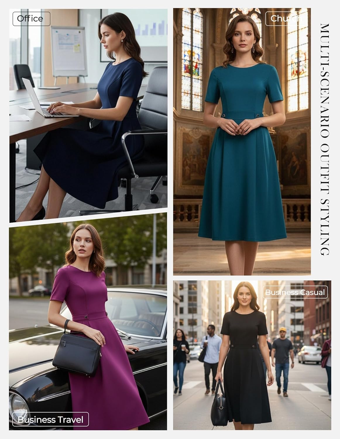 GRACE KARIN Church Dresses for Women 2026 Short Sleeve A Line Work Dresses Fit and Flare Dress with Pockets - Image 2