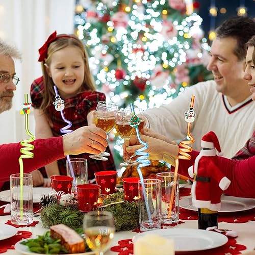 Miniatura 7 de 24 pajitas de plástico reutilizables para fiestas temáticas de Navidad, muñeco de nieve de Papá Noel, árbol de Navidad, baby shower, pajitas