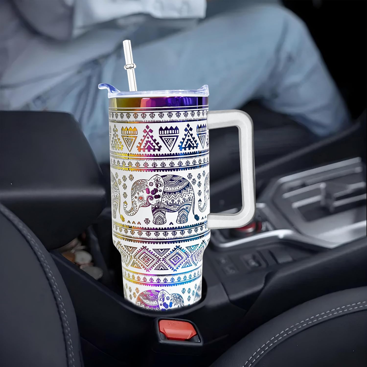 40 oz Elephant Laser Engraving Tumbler With Handle With Lid Straw Double Insulated Travel Coffee Cup Elephant Travel Accessories Must Have Gifts For Women - Image 4