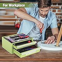Vista 6 de WORKPRO 12.5" Mini Tool Box with 2 Drawers & 1 Open Top Storage, Small Metal Tool Chest with PVC Liners & PP Feet Pads, Cold Rolled Steel Toolbox