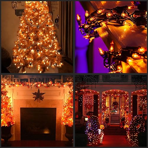 Miniatura 8 de YULETIME Luces de Navidad naranjas con cable marrón, 66 pies, 200 luces con certificación UL, paquete de 2 juegos de 33 pies, 100 miniluces