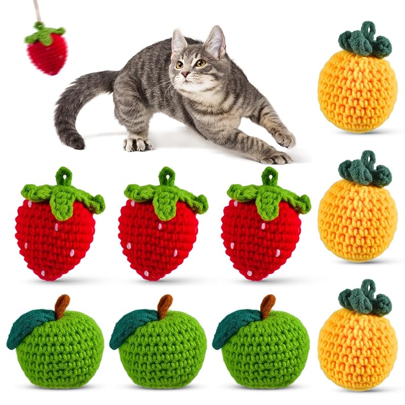 Brinquedos para gatos com silvervine Cipsken, bolas de lã artesanais em formato de frutas, 9 unidades