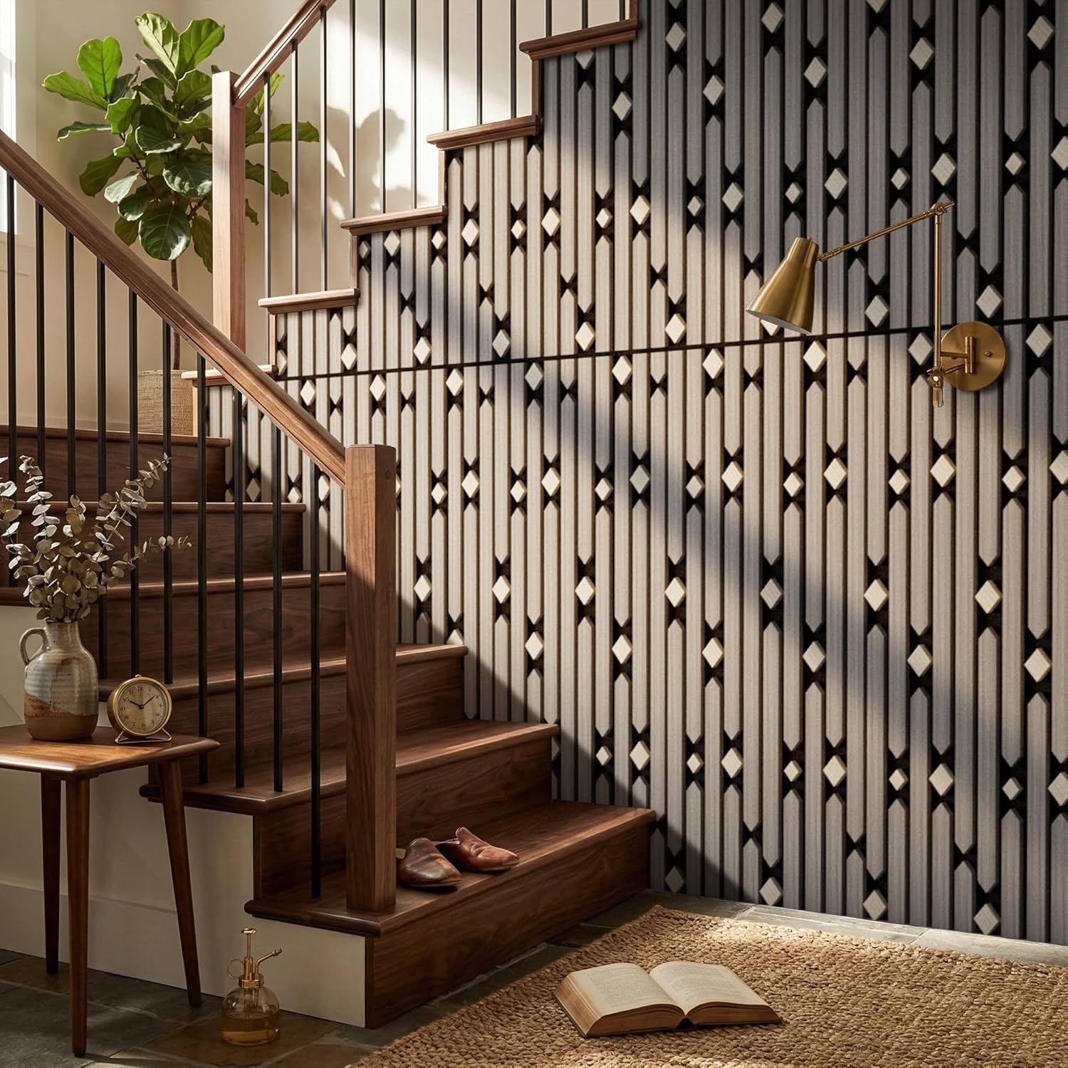 PVC Acoustic Wall Panels, Geometric Sound-Reducing Panels with Built-in Acoustic Layer, 23.6 × 47.2 Inches, 4 Panels per Box, Modern Decorative Wall Panels (Grey) (Grey)