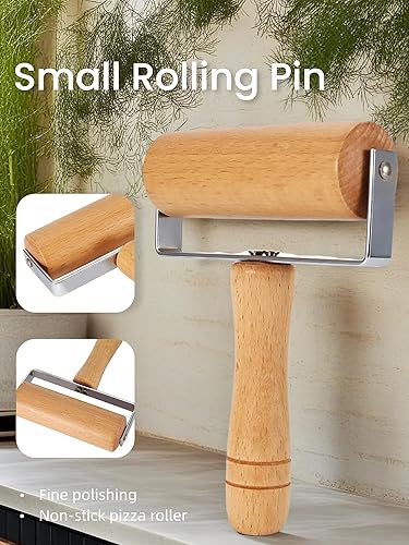 Miniatura 3 de Rodillo de pizza pequeño, rodillo de masa de madera antiadherente para pastelería, tortilla, pizza, albóndigas de galletas (tipo 2)