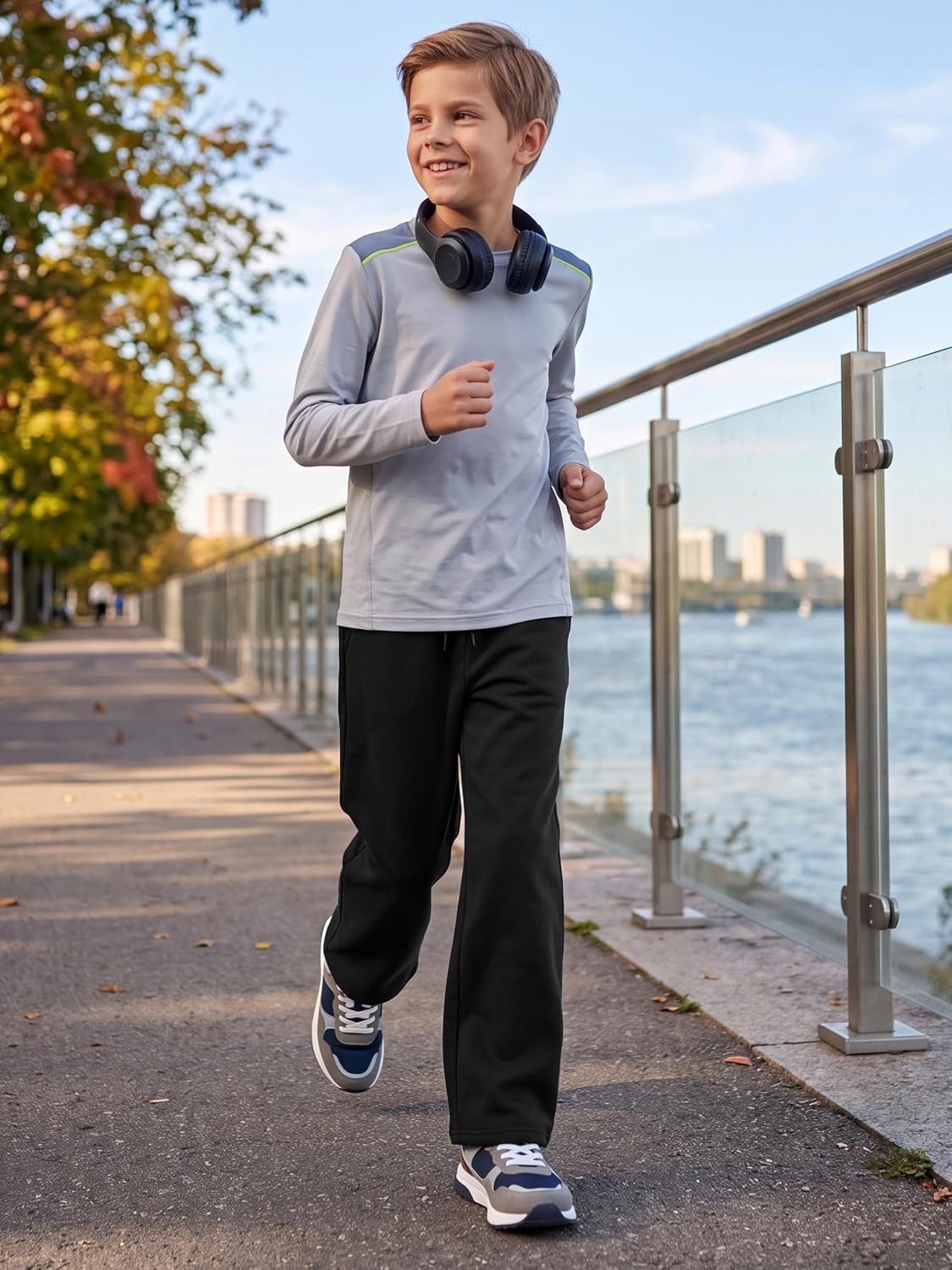 Cooraby 4 Pack Boys Baggy Sweatpants Wide Leg Open Bottom Athletic Pants Elastic Waist Joggers with Pockets Drawstring
