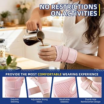 Thumb Splint Support Brace for Arthritis & Carpal Tunnel, Adjustable Immobilizer for Trigger Finger, Tendonitis, Sprain Pain Relief, Breathable & Comfortable Fit for Left & Right Hand, Pink