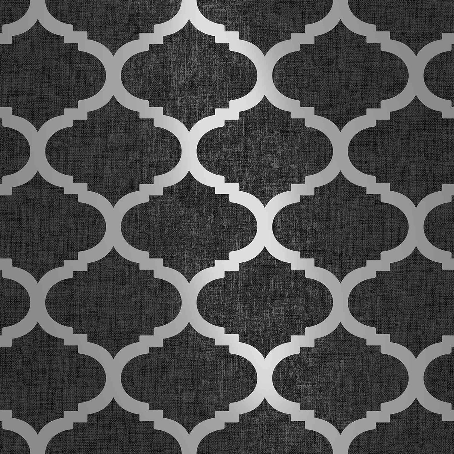 Muriva Geometric Trellis Metallic Silver Gold Navy Charcoal Grey Feature Wallpaper, 53 x 1000 cm