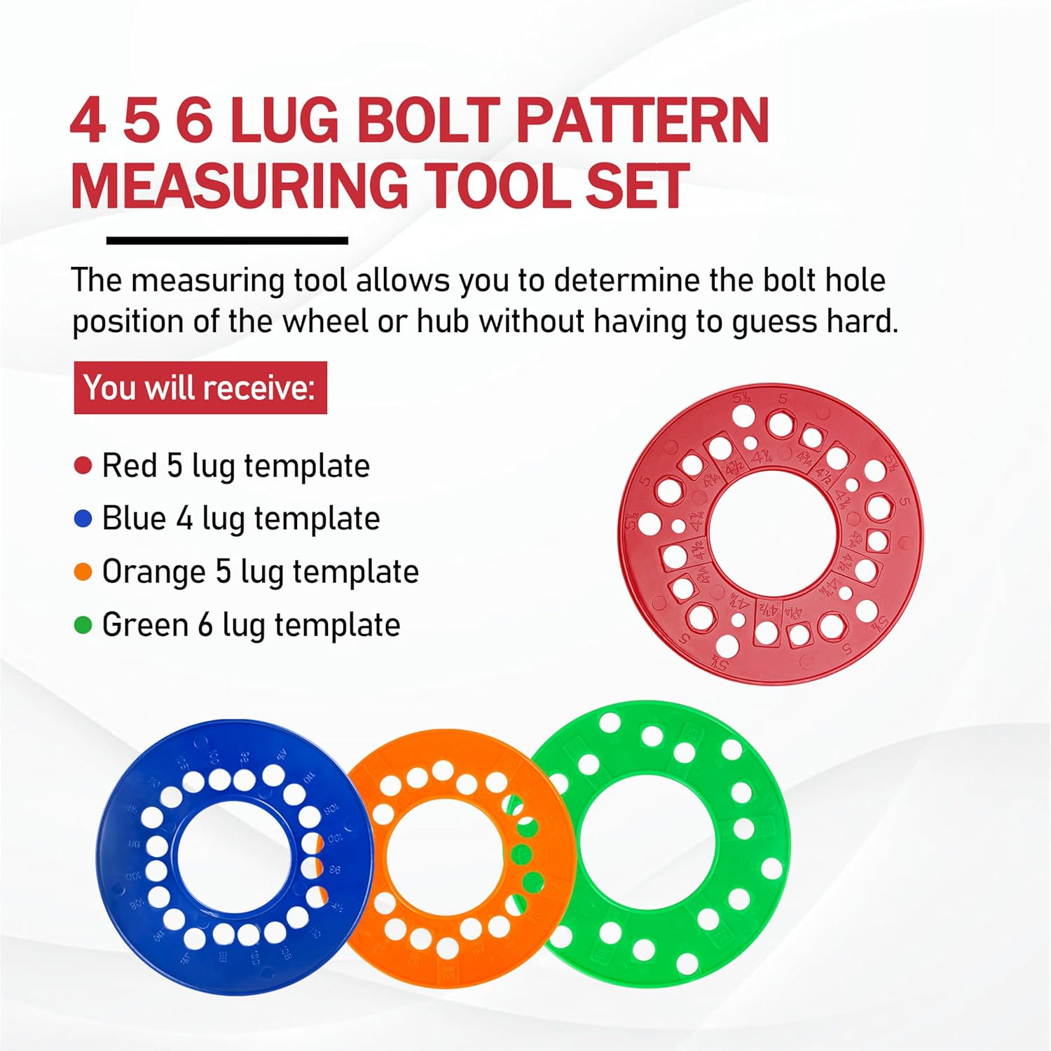 eaacaa 4Pcs Wheel Bolt Pattern Measuring Guides | 4 | 5 | 6 Lug Measuring Tool - SAE & Metric Bolt Pattern Template,Precise Trailer,Car,SUV Axle Bolt Circle Tool-Set