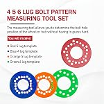 Eaacaa 4Pcs Guides de mesure du motif de boulon de roue 4 | 5 | 6 Outil de mesure de la lug - SAE & Modèle de modèle de bolt métrique, Remorque précise, Voiture,SUV Jeu d'outils pour le cercle de boulons d'essieux