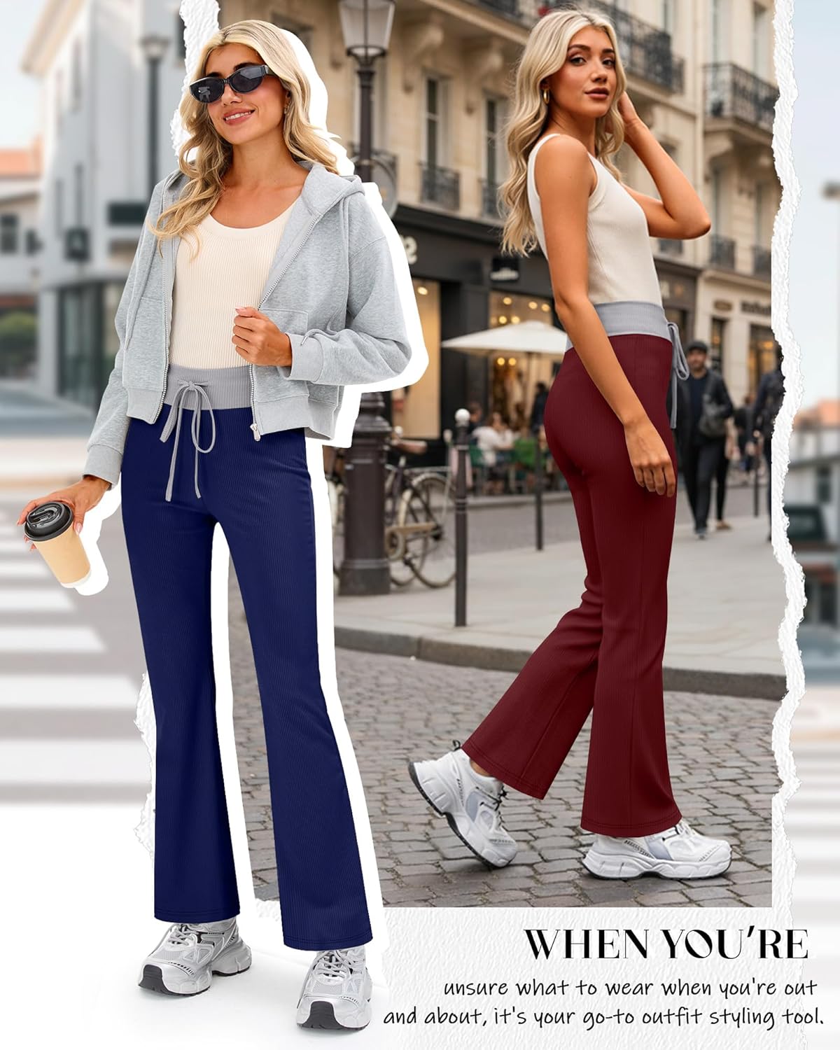 3 Pack Women's Flare Leggings Ribbed Knit Color Block Yoga Pants Bootcut Sweatpants Stretchy Bell Bottoms(Burgundy, Army Green, Dark Blue,Small)