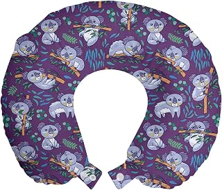 Ambesonne Cartoon Travel Pillow Neck Rest, Koalas Sleeping on Eucalyptus Forest Branches Playful Animals Love, Memory Foam Traveling Accessory for Airplane and Car, 12", Lavender Blue and Violet
