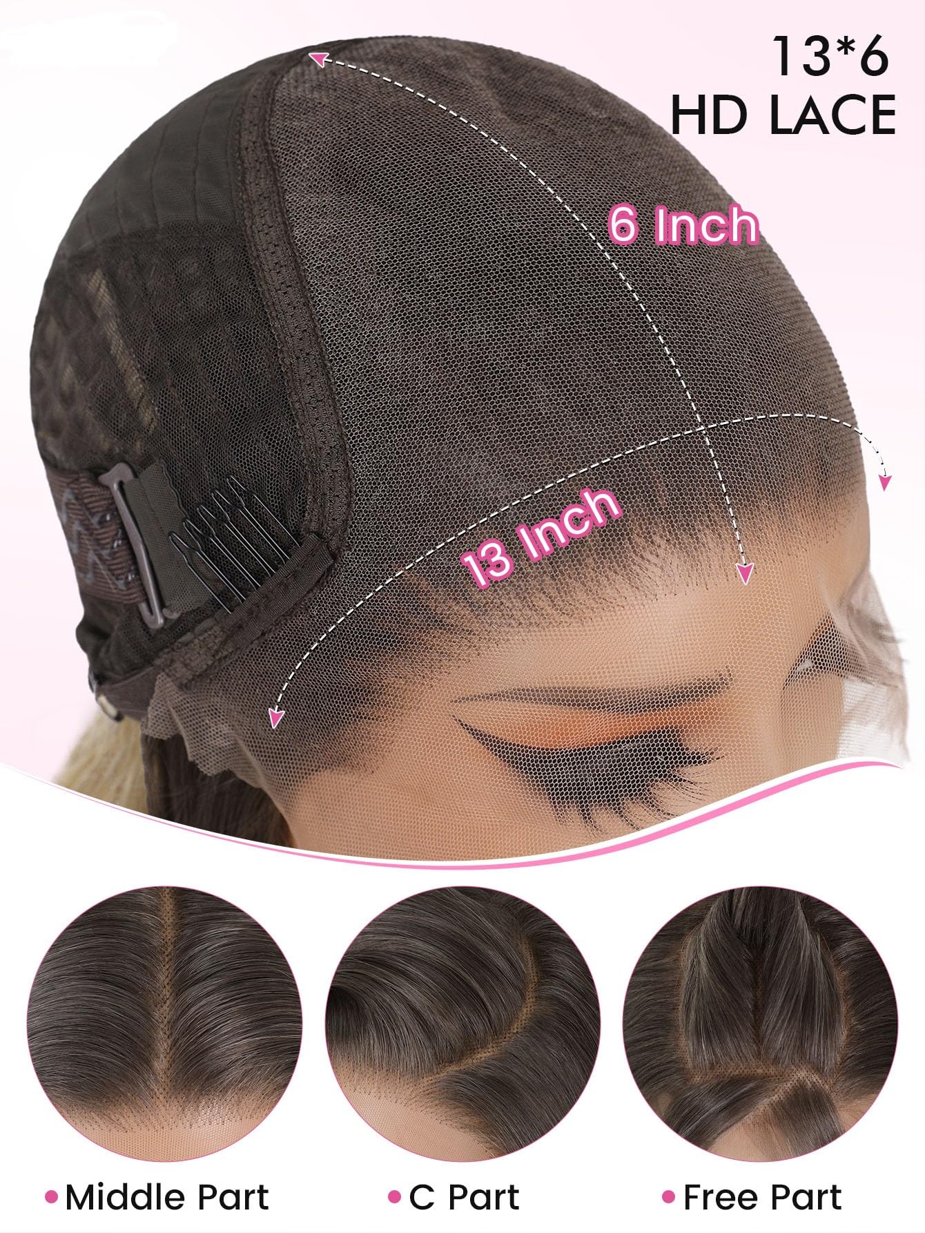 WIGNEE 13x6 Lace Front Wig Ombre Blond Flip Curl Salonowy Styl Dla Kobiet | Włókno Futura odporne na ciepło, Bezklejowa HD Lace Front falista peruka, 74 cm modne Flip Curl dla kobiet