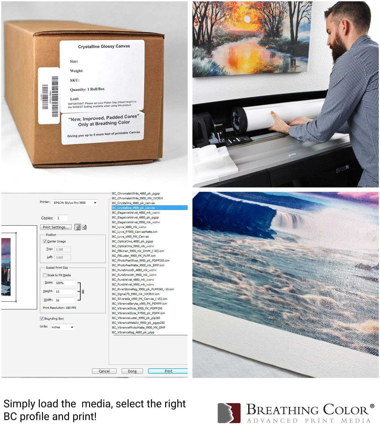 Stun Your Audience with Crisp Vibrant Color via Fine-Quality Crystalline-Gloss - 21 mil, 440 gsm, Bright White, Poly-Cotton Inkjet Canvas 24in x 40ft roll for Gallery Wraps & Print Presentations