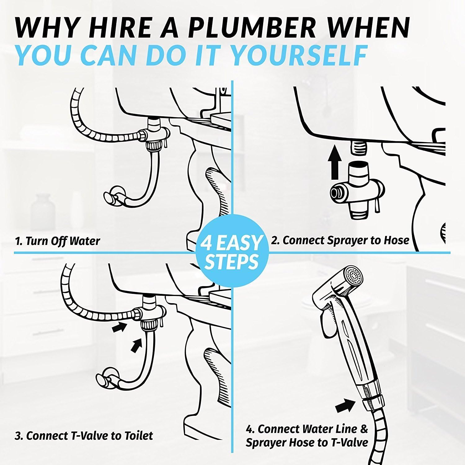 Bidet Sprayer for Toilet, Handheld Cloth Diaper Sprayer, Bathroom Jet Sprayer Kit Spray Attachment with Hose, Stainless Steel Easy Install Great Water Pressure for Bathing Pets, Feminine Hygiene - - 