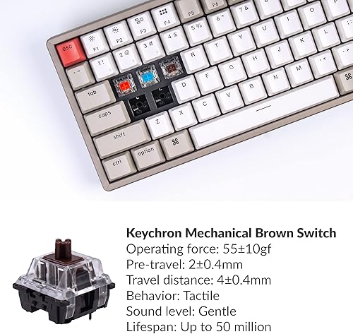 Miniatura 8 de Keychron Teclado mecánico inalámbrico K2 75% Layout Bluetooth con teclas retro de doble disparocable tipo C, interruptor marrón mecánico Keychron