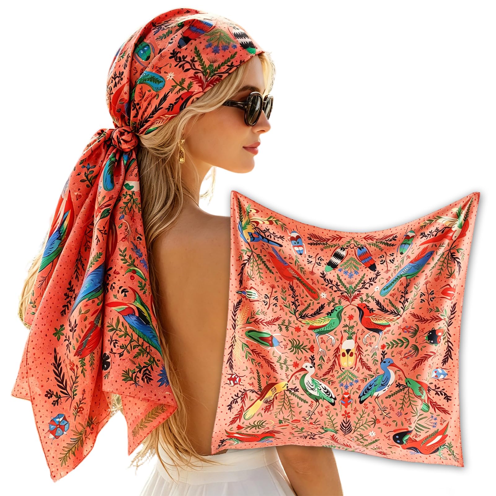 Silk Like Head Scarf for Women, 35-Inch Large Square Bandana Hair Wrap, Pink Faux Silk Twill Satin Scarf for Sleeping and Bag Decoration-image-44