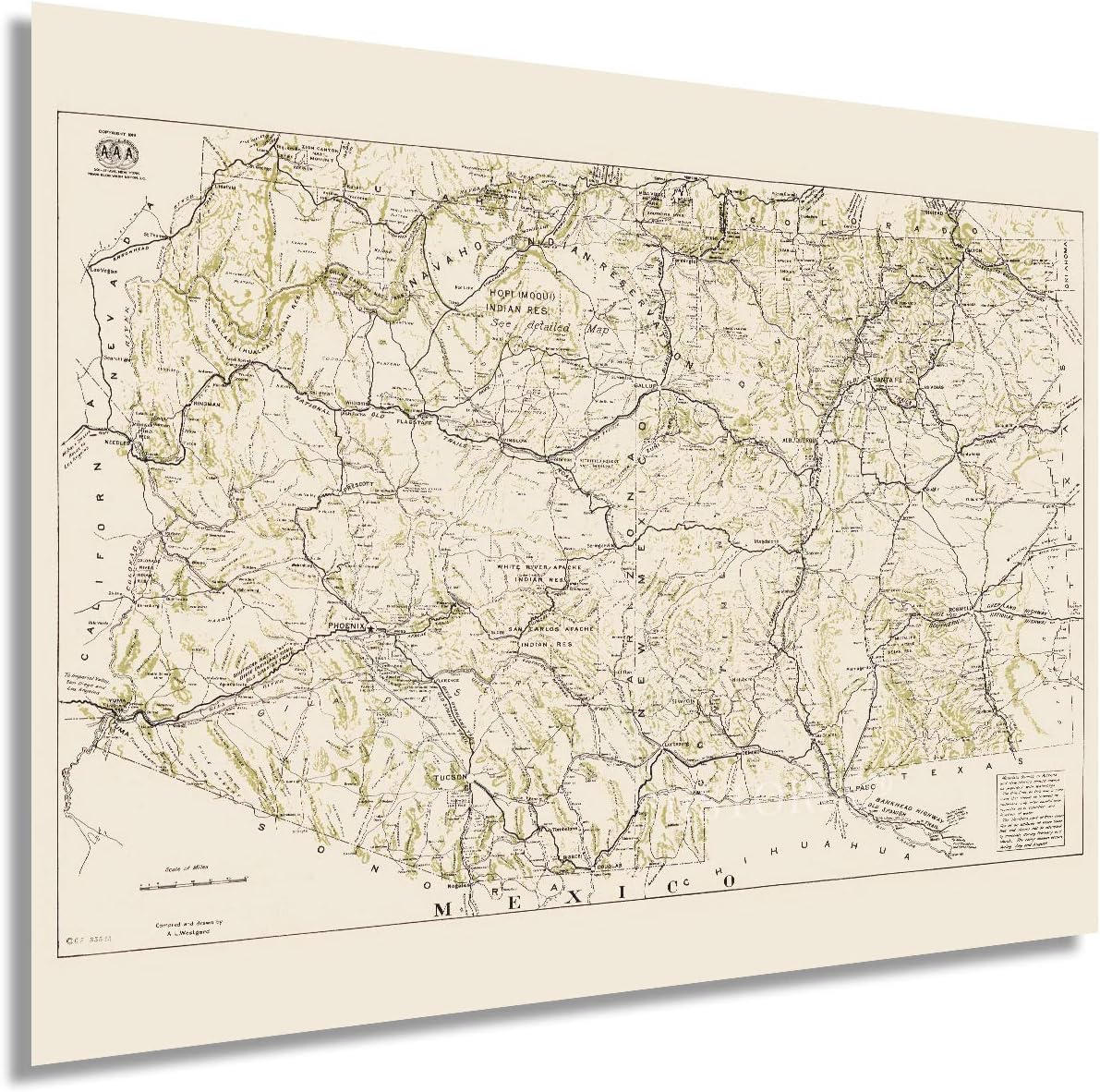 Historix ヴィンテージ 1919 アリゾナニューメキシコ地図 18x24インチ ニューメキシコとアリゾナのビンテージ地図 2サイズ ニューメキシコの古い壁地図 卓出 歴史的なニューメキシコ地図ポスター ヴィンテージアリゾナマップポスター