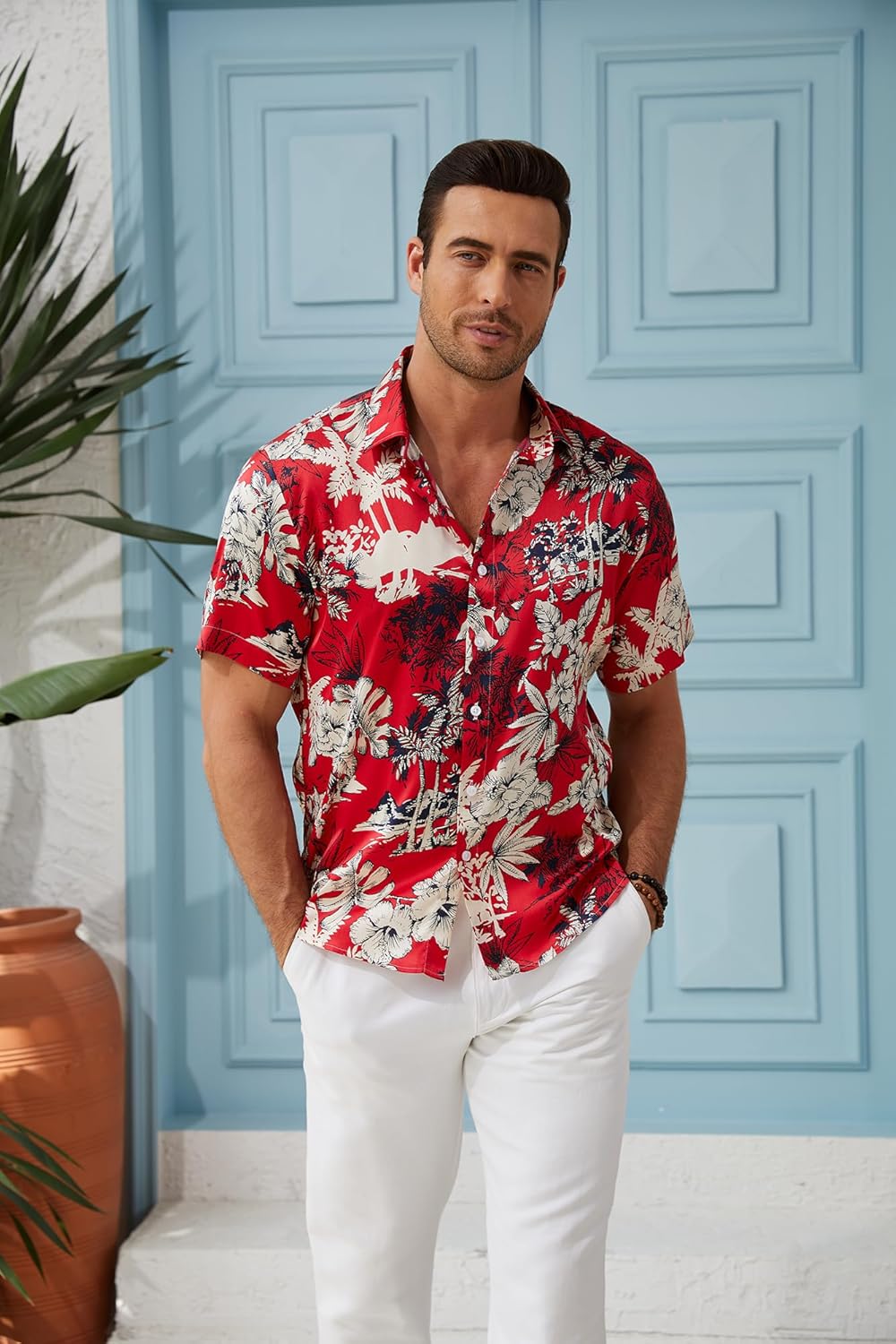Men’s Hawaiian Shirt Short Sleeve Floral Button Down Casual Beach Vacation Party Shirt - Image 4