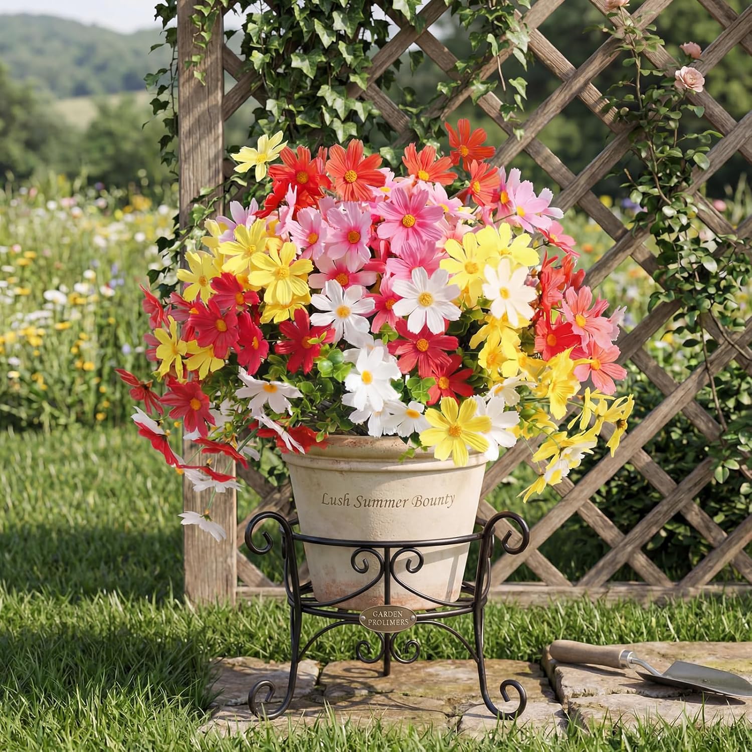 36 Pcs Artificial Spring Flowers for Outdoors Decoration UV Resistant Mixed Fake Cosmos Flowers with Long Stem Wildflowers Bouquet for Spring Summer Farmhouse Garden Porch Window