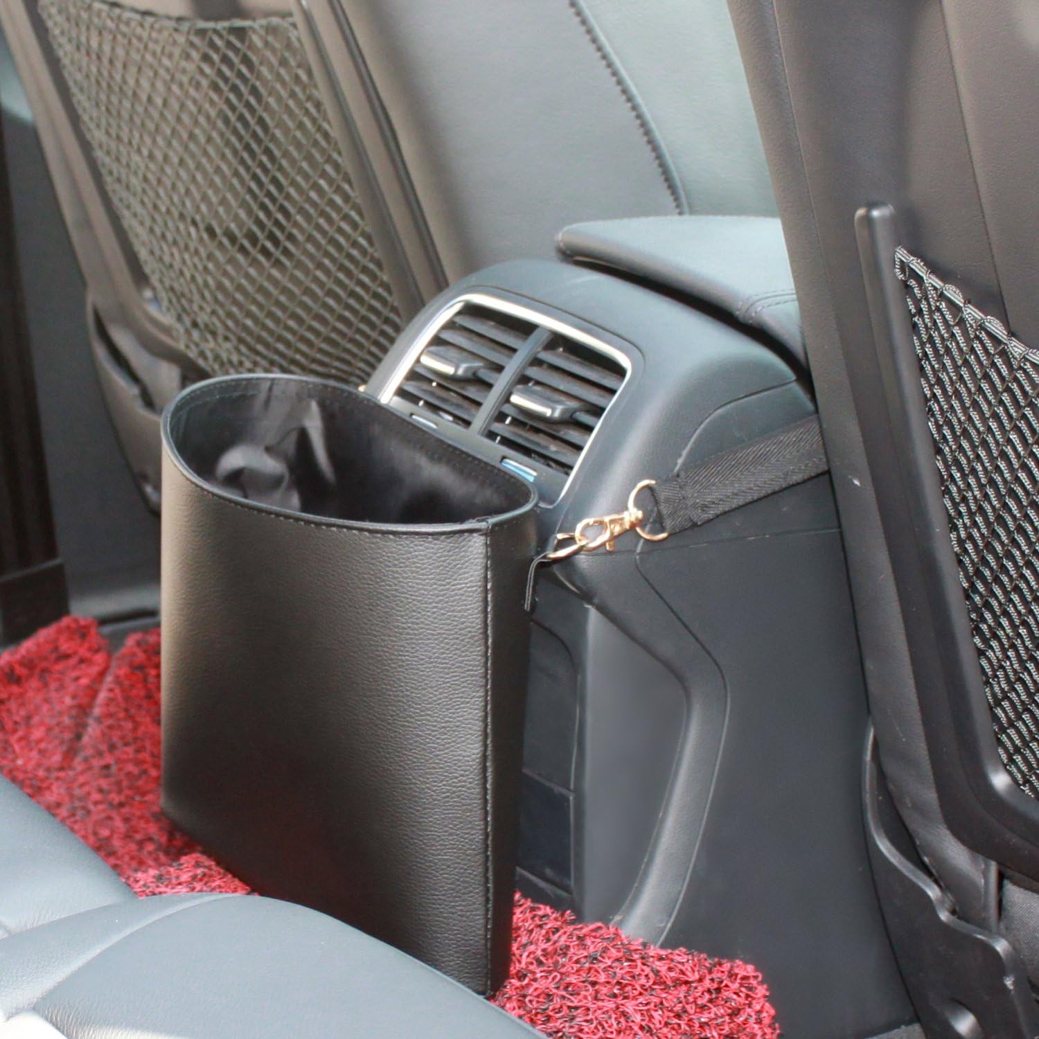 Timorn Car Trash Can,Car Garbage Can PU Leather, Auto Trash Can for Travelling, Outdoor, and Vehicle(Black)