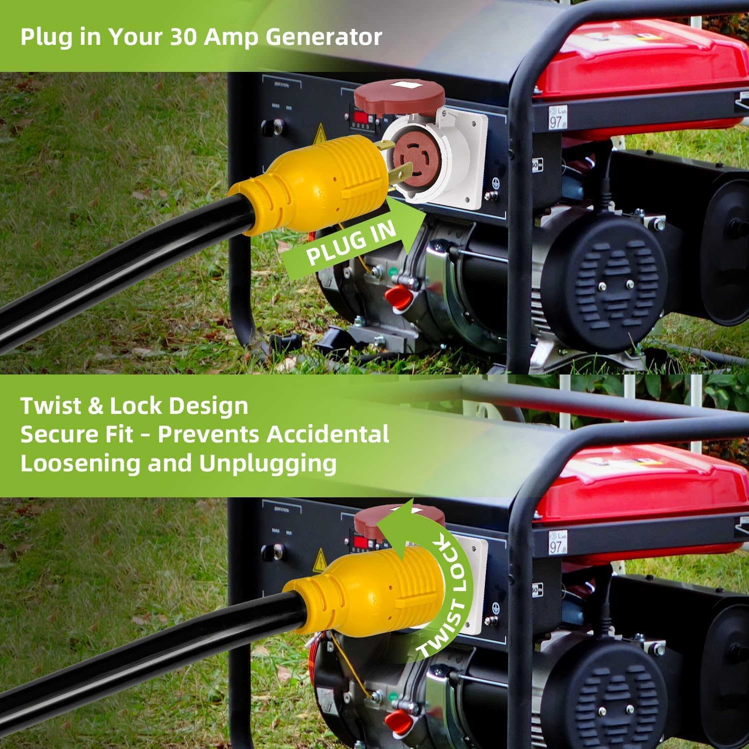 NEMA L14-30P to 4X 5-15/5-20R & 1x L14-30R Generator Extension Cord, 30 Amp 4-Prong to 15/20/30 Amp Twist Locking Power Plug Adapter Cord, 125/250V, 7500W, ETL Listed Power Splitter Extension -1.5FT