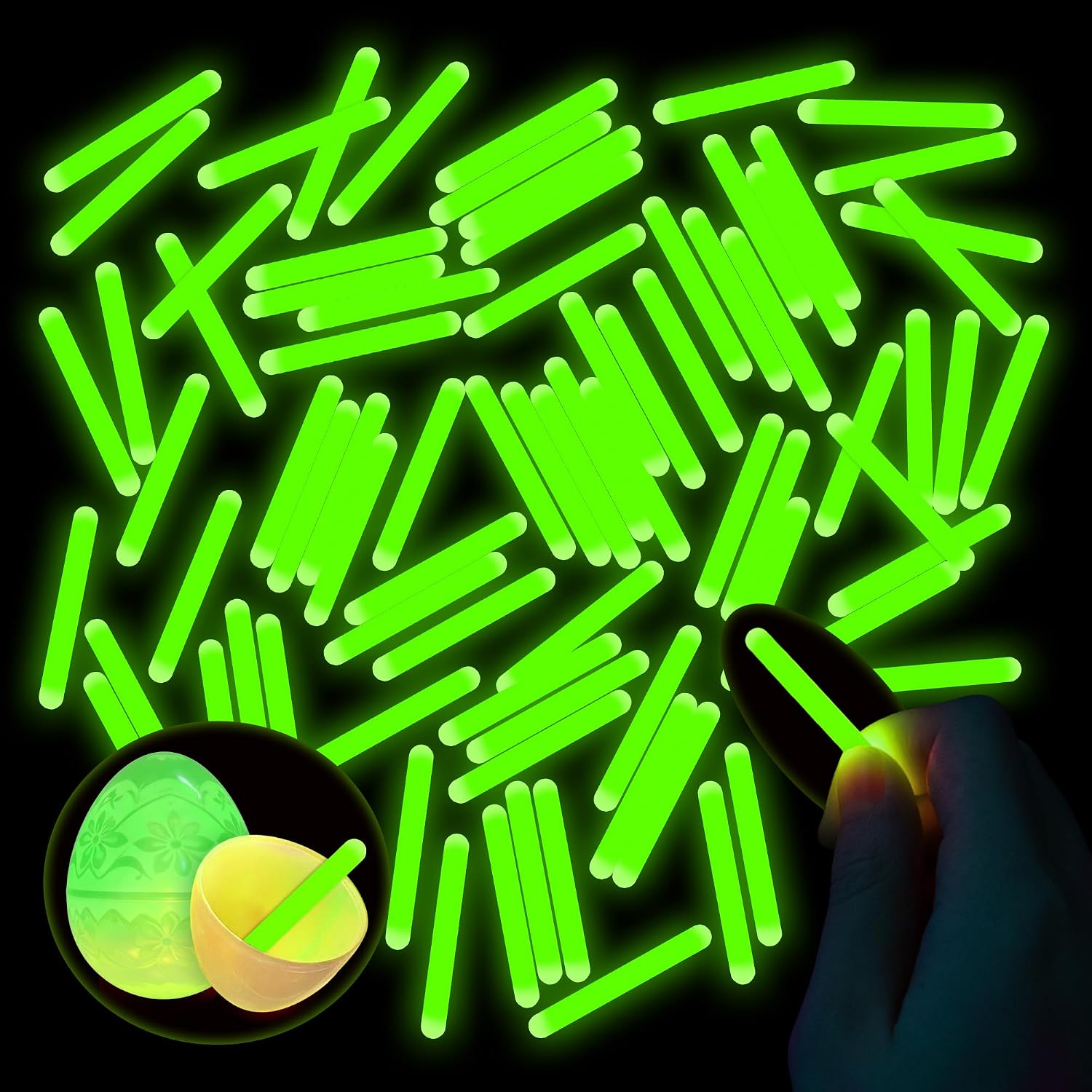 100 Pack Mini Glow Sticks Bulk, Green Glow Sticks Glow in the Dark Party Favors, Small Glow Sticks for Easter Egg Fillers, Night Fishing, Goodie Bags, Halloween Party Supplies, Classroom Prizes