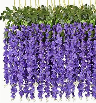 12 Pcs Artificial Wisteria Flowers Garland, 3.6 FT Silk Fake Flowers Hanging Vine for Indoor Outdoor Home Garden Christmas Wedding Party Decoration Violet