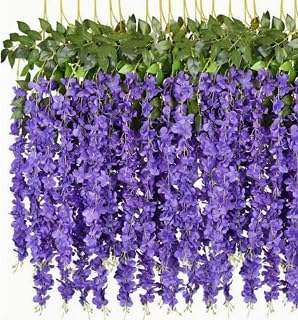 12 Stuks Kunstmatige Blauweregen Bloemen Slingers, 1,1 m Zijde Nep Bloemen Hangende Wijnstok voor Binnen Buiten Thuis Tuin Kerstmis Bruiloft Feest Decoratie (Violet)