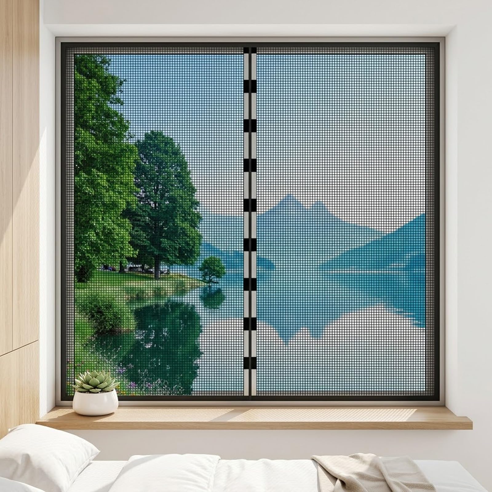 Fliegengitter Fenster Magnet Insektenschutz Atmungsaktiv Moskitonetz Fliegennetz Ohne Bohren Mit Klettband, Einfache Montage Mückenschutz(Black,150x300cm)